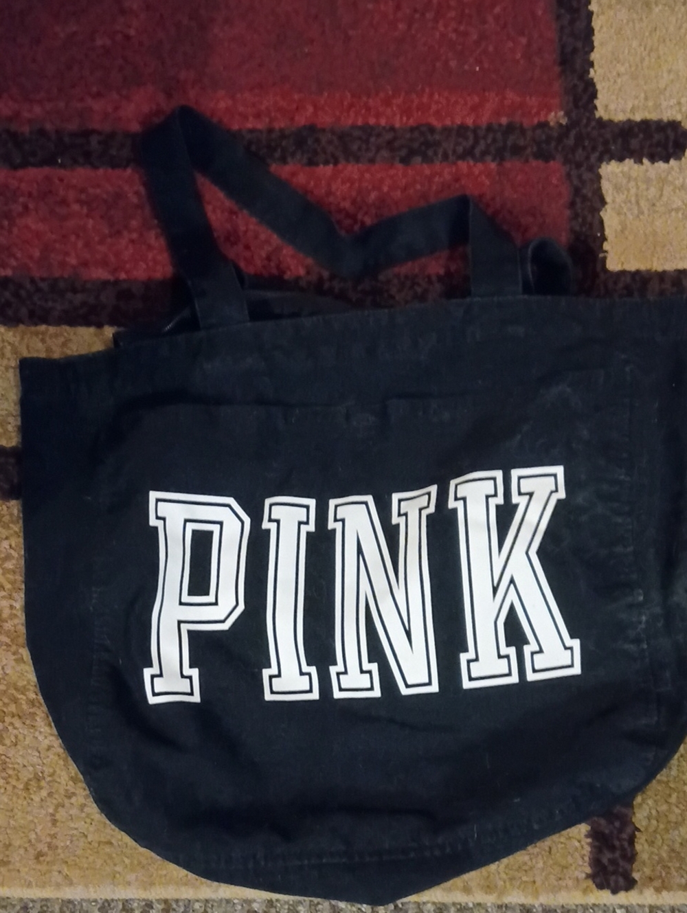 PINK Victoria's Secret Large Black Canvas Tote with White Logo